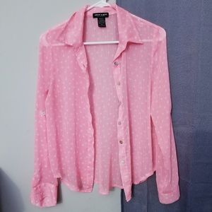 pink polka dot sheer top